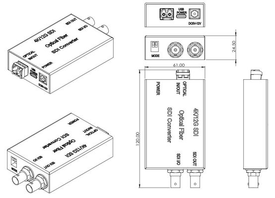 12G SDI στο μετατροπέα 1 ινών τηλεοπτική και ακουστική μετάδοση καναλιών